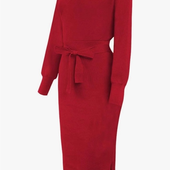 NWOT: Beautiful red Fixmatti maxi sweater dress with removable belt & open back. - Picture 7 of 11
